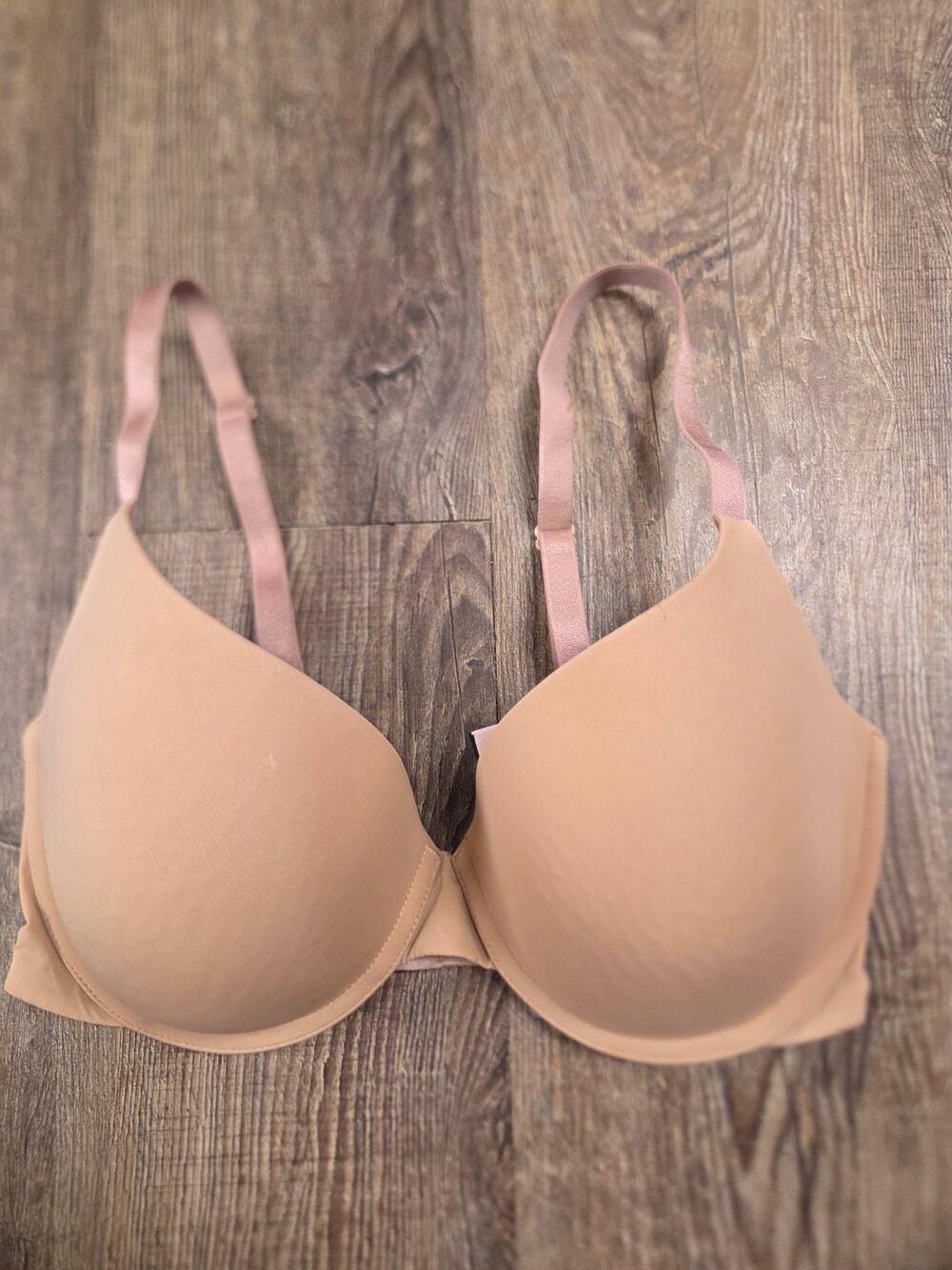Victoria's Secret Tshirt Lightly Lined Demi Beige/Pink Bra Size 32DD